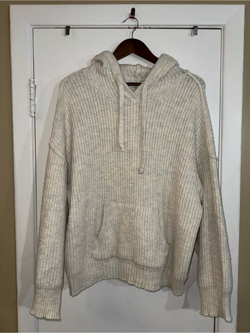 American Eagle Outfitters Cream Knit Hoodie Sweater